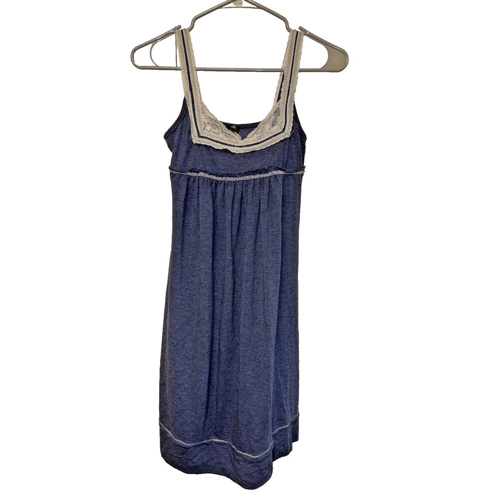 Poof Lounge Wear House Dress Nightgown Blue M Straps Stretch Lace Sleeveless
